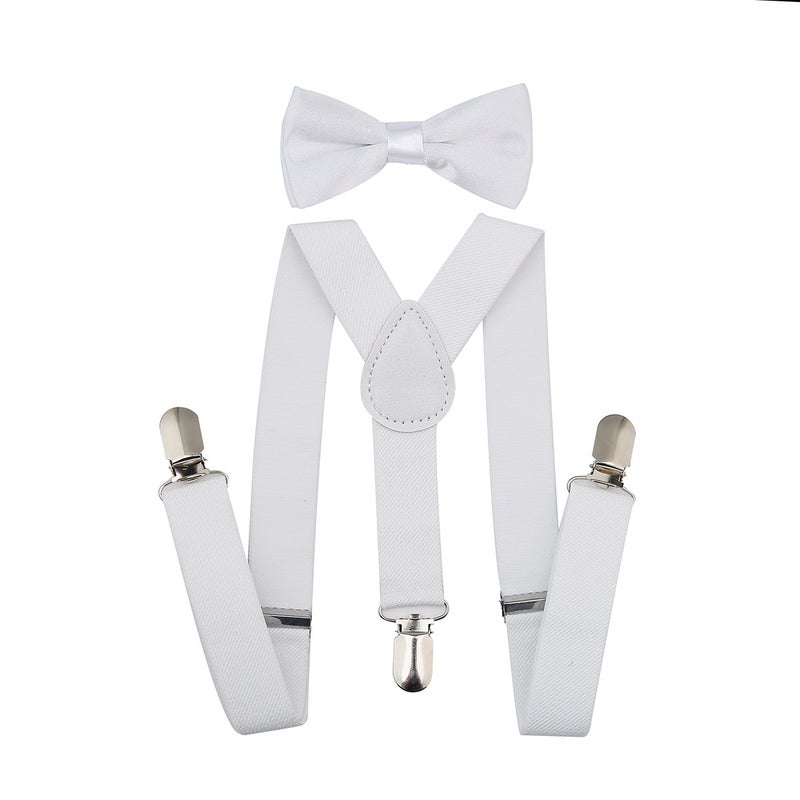 AWAYTR Child Kids Suspenders Bowtie Set - Adjustable Suspender Set for Boys and Girls (White, 30Inches (6 Years to 5 Feet Tall) - Image 1