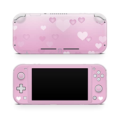 Tacky Design Heart Decal Skin Compatible with Nintendo Switch Lite Skin Wrap, Pink Color Skin for Nintendo Switch Lite Cover, Premium Vinyl 3M Full Wrap Decal. - Image 1
