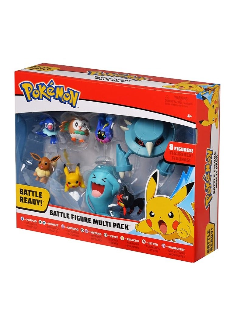 general Pokemon Action Figure Battle Pack with 2" Rowlet, 2" Popplio, 2" Litten, 2" Eevee, 2" Pikachu, 2" Cosmog, 3" Metang and 3" Wobbuffet - Image 2