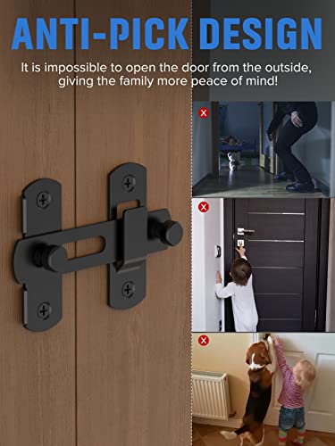 MeBantoo Sliding Barn Door Lock, Stainless Steel Safety Flip Gate Latches & Door Bolt Locks for Wine Cabinet, Bathroom, Outdoor, Garage, Garden, Closet (1, Black) - Image 3