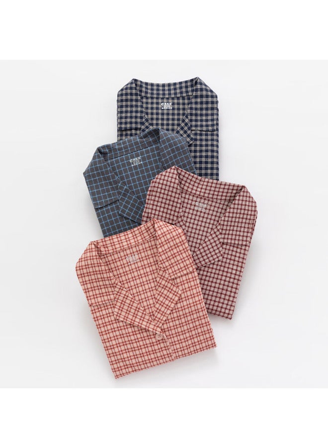 Top melon Dingguagua Dingguagua Spring Summer Pure Cotton Woven Plaid Couple Sleepwear Comfortable Breathable Homewear Set Red Plaid 160 - Image 3