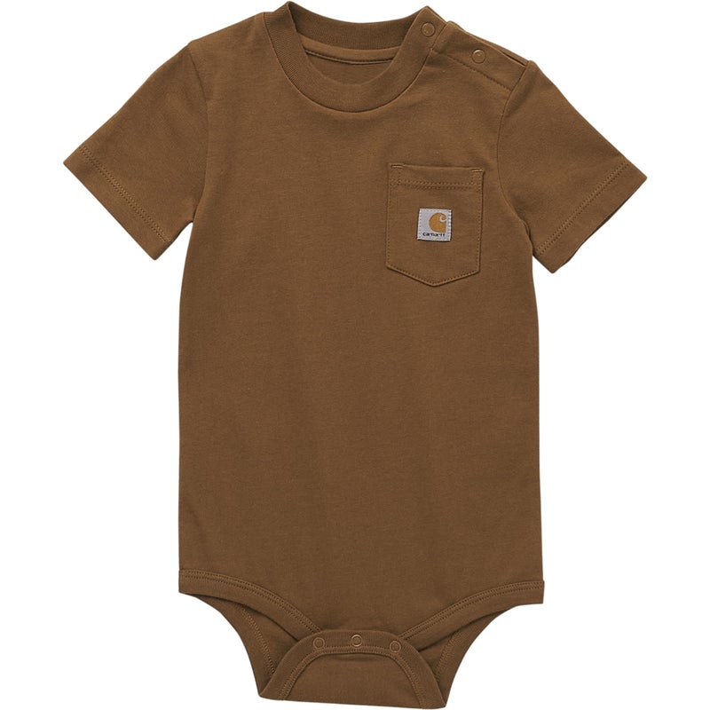 Carhartt unisex-baby Short-Sleeve Pocket Bodysuit, Classic Carhartt Brown, 24M