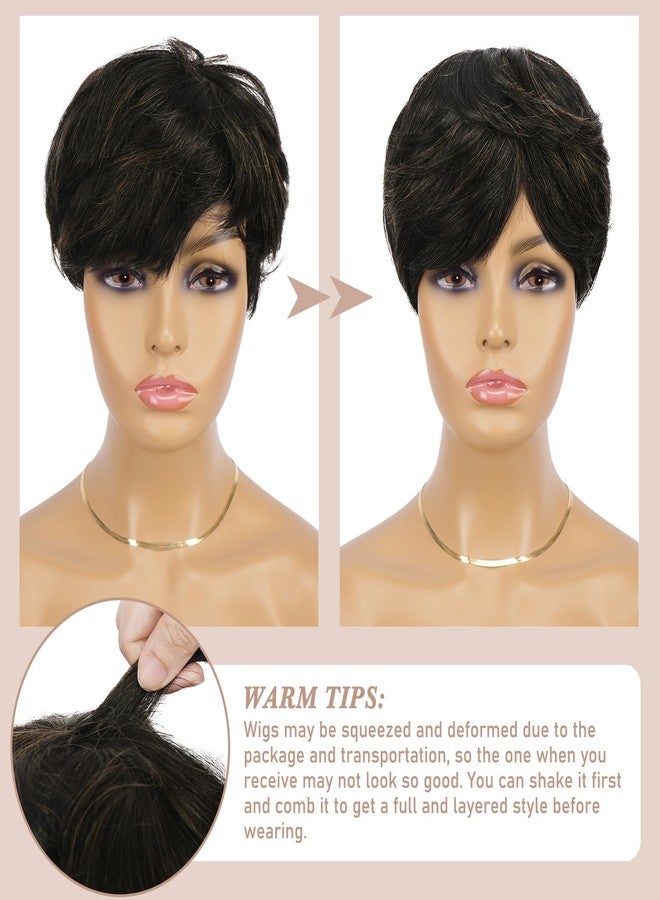 RUWISS Pixie Cut Wig Human Hair Wigs Human Hair Wig with Bangs Natural Short Black Wig Layered Wavy Different Style Short Wigs for Black Women (F/1B/30#) - Image 2
