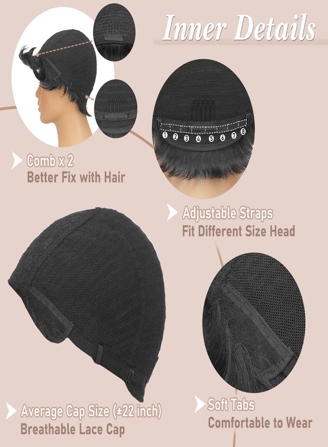 RUWISS Pixie Cut Wig Human Hair Wigs Human Hair Wig with Bangs Natural Short Black Wig Layered Wavy Different Style Short Wigs for Black Women (F/1B/30#) - Image 5