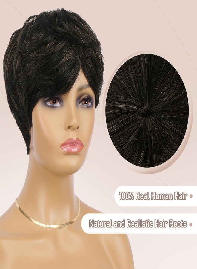 RUWISS Pixie Cut Wig Human Hair Wigs Human Hair Wig with Bangs Natural Short Black Wig Layered Wavy Different Style Short Wigs for Black Women (F/1B/30#) - Image 4