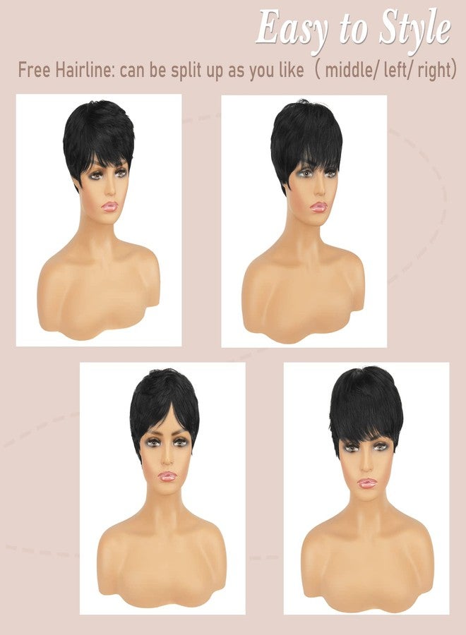 RUWISS Pixie Cut Wig Human Hair Wigs Human Hair Wig with Bangs Natural Short Black Wig Layered Wavy Different Style Short Wigs for Black Women (F/1B/30#) - Image 3