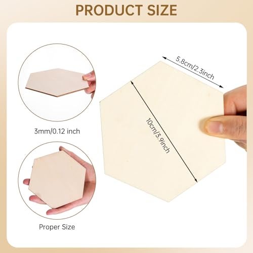 LepoHome 50PCS Wooden Hexagon for Crafts, 4 Inch Unfinished Wood Pieces for Crafts, Natural Hexagon Shape Wooden Slices Cutouts Coasters for Paint DIY Pyrograph Staining Burning Engraving Carving - Image 2