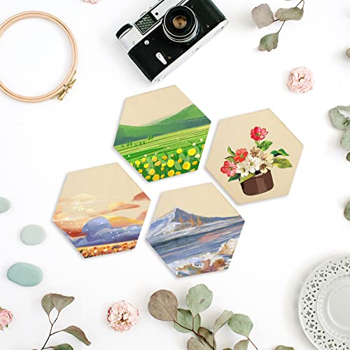 LepoHome 50PCS Wooden Hexagon for Crafts, 4 Inch Unfinished Wood Pieces for Crafts, Natural Hexagon Shape Wooden Slices Cutouts Coasters for Paint DIY Pyrograph Staining Burning Engraving Carving - Image 5
