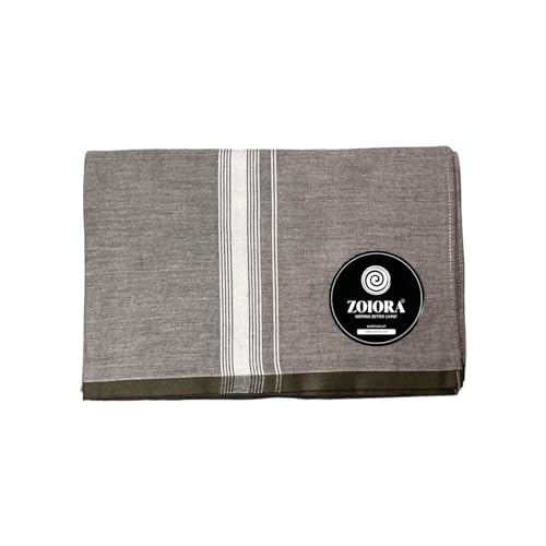 Zoiora Grey Cotton Lungi for Men (1.90 x 1.28 Meters) | Premium Ethnic Wear Dhoti | Hem-Stitched Pure Cotton Mundu | Traditional Single Dhoti for Men | Grey Woven Lungi - Image 1