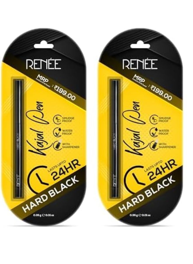 رينيه قلم كحل أسود داكن من RENEÉ | يدوم 24 ساعة، قلم كحل أسود فائق الثبات 0.35 جم، تشطيب مطفي، لون غني، مقاوم للتلطخ والماء مع صيغة تطبيق بتمريرة واحدة (عبوة من 2)
