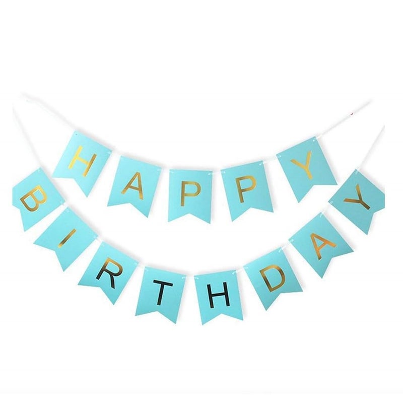 Balloonistics Happy Birthday Letters Card Board Banners (Blue & Gold) - Image 1