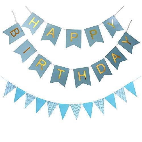 Balloonistics Happy Birthday Letters Card Board Banners (Blue & Gold) - Image 4