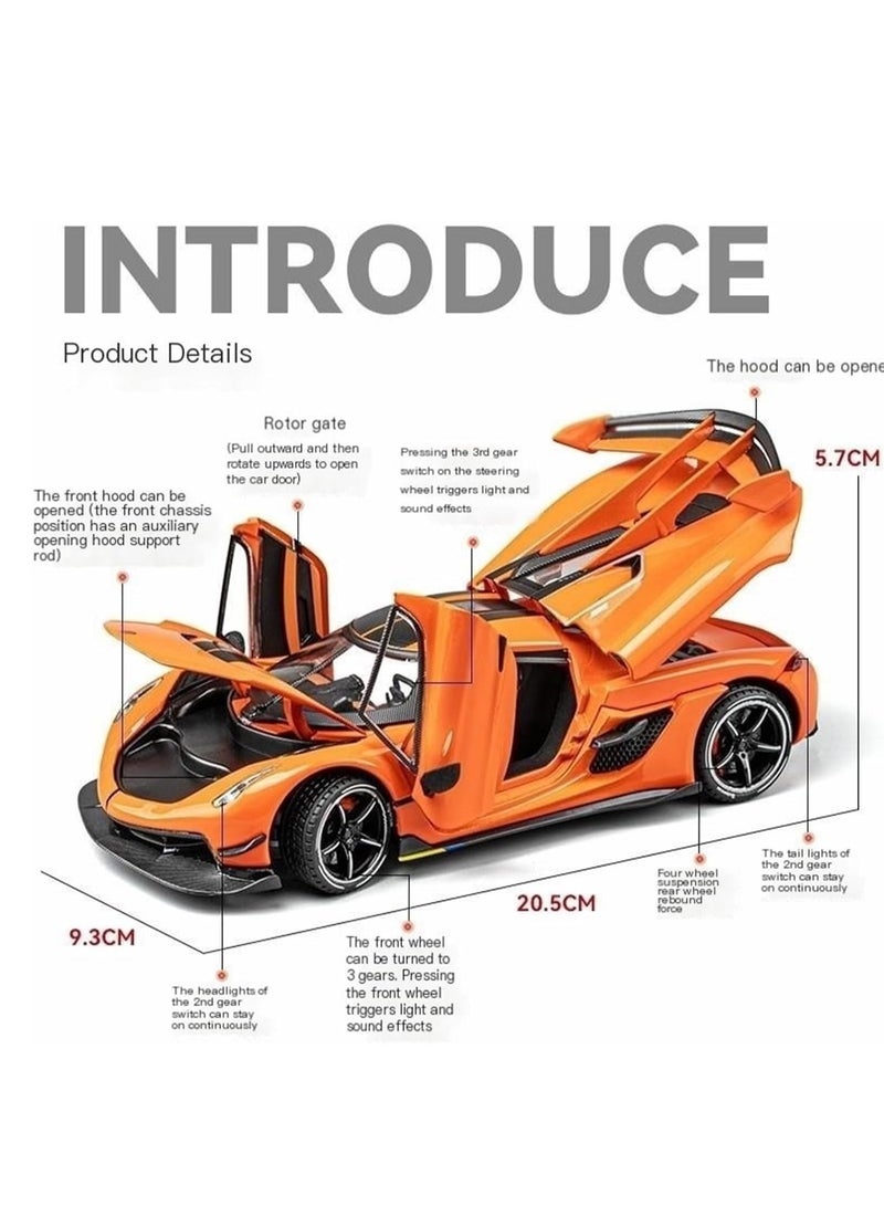 general Boxed car alloy car model 1:24 Koenigsegg sports car with sound and light pull back toy car model ornaments collection suitable for friends' birthdays, friends gifts - Image 3