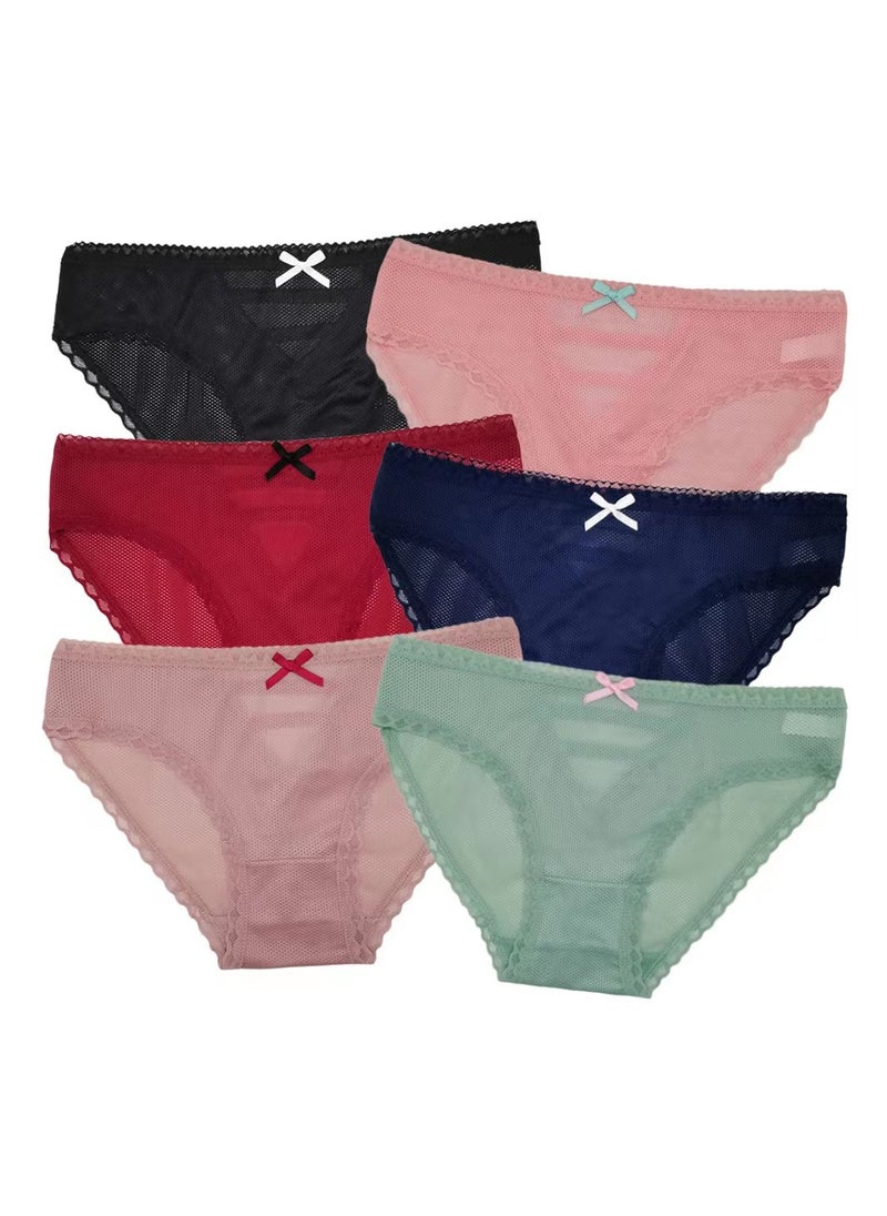Zeemey - Zeemey 6 Pack Women Lace Underwear Charming Breathable Hipster Panties Stretch Bikini Briefs Lingerie - Image 1