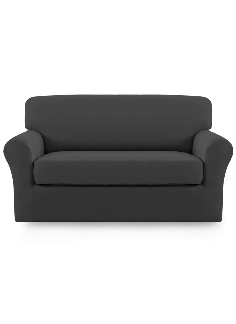 Easy-Going EasyGoing 2 Pieces Microfiber Stretch Sofa Slipcover  Spandex Soft Fitted Sofa Couch Cover Washable Furniture Protector with Elastic Bottom Kids Pet Loveseat Dark Gray 
