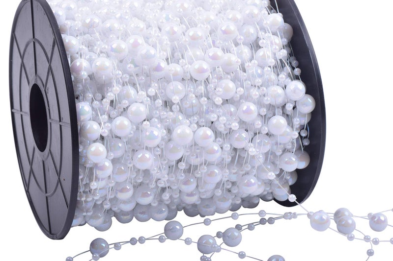 KAOYOO 200 Feet Artificial Pearls String Beads Chain Garland Pearl Beaded Trim(White AB) - Image 5