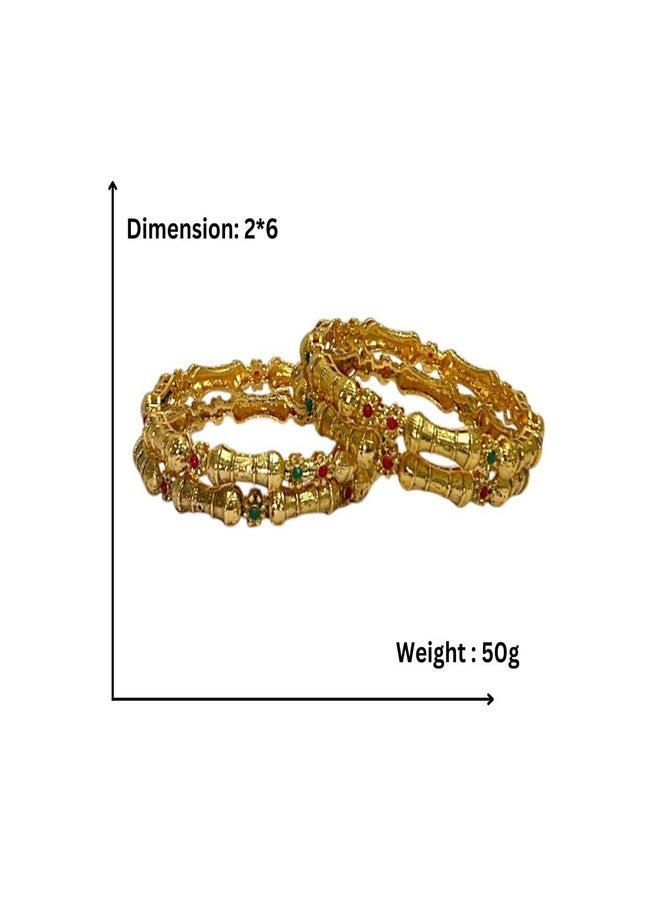 ACCESSHER Gold-Plated Traditional Bangles Set with Red & Green Stone Floral Design | Bridal & Festive Indian Jewelry for Women & Girls | (Pack of 4) - Image 5