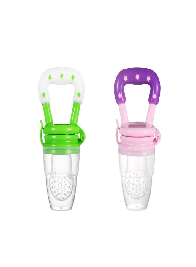 ROFORUF Baby Fruit Feeder Pacifier | Silicone Food Feeder & Teether for Babies | BPA-Free Fruit Nibbler with Textured Silicone Pouch | Gum Soothing Teething Toy for 6-12 Months Infants (FF Green & Pink pk-2) - Image 1