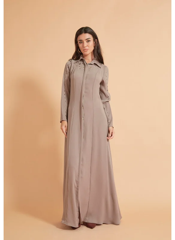 ذوق Metallic Eyelet Maxi Shirt Dress