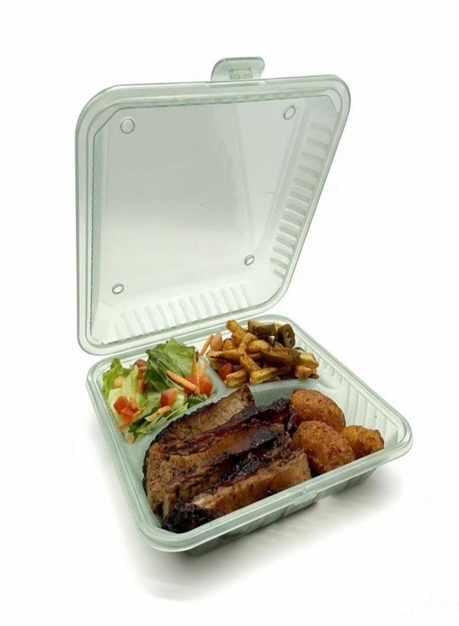 FSE Reusable to Go Take Out Container, 3-Compartment Meal Prep Box 9" x 9" x 2.5", Polypropylene, Microwave & Dishwasher Safe, Stackable Food Storage Container (Green) - Image 1