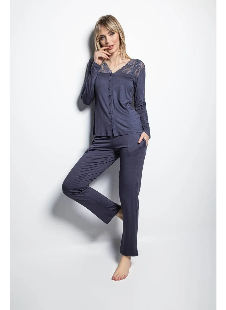 Monamise 18209 Long Sleeve Pajama Set - Navy Blue