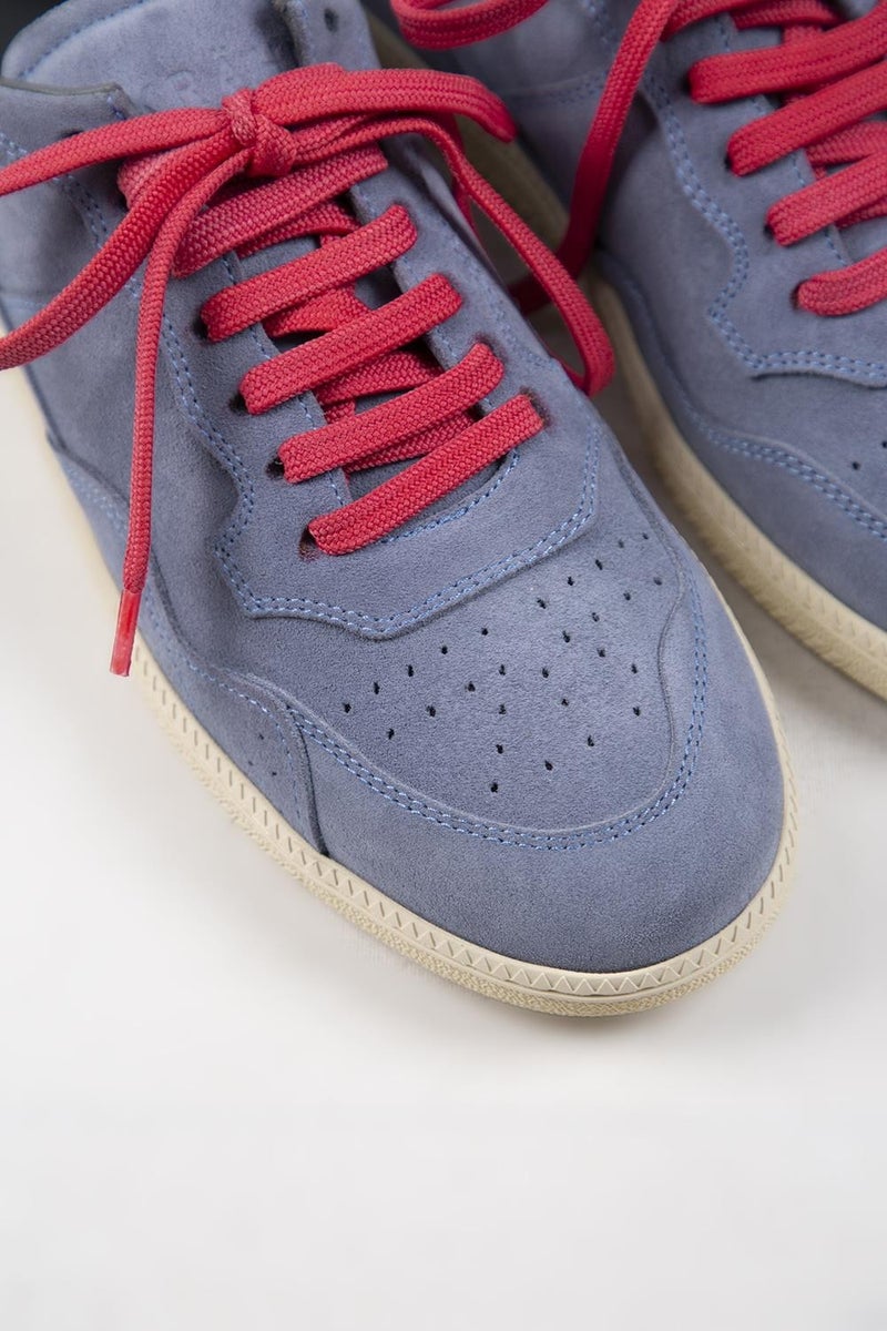 Krahe Zeus Men's Genuine Leather Hand-Painted Lace-up and Two Spare Laces Light Blue Sneakers - Image 4