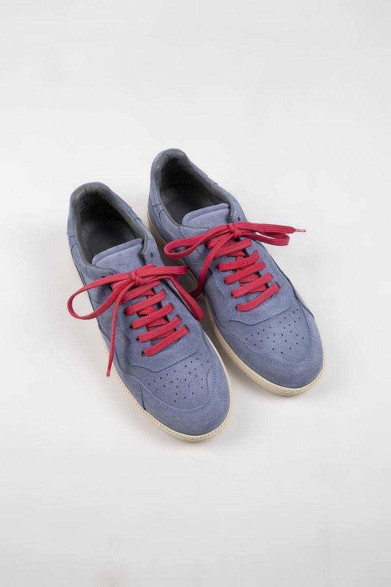 Krahe Zeus Men's Genuine Leather Hand-Painted Lace-up and Two Spare Laces Light Blue Sneakers - Image 3
