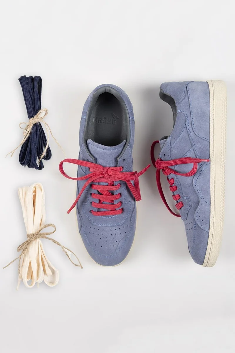 Krahe Krahe Zeus Men's Genuine Leather Hand-Painted Lace-up and Two Spare Laces Light Blue Sneakers