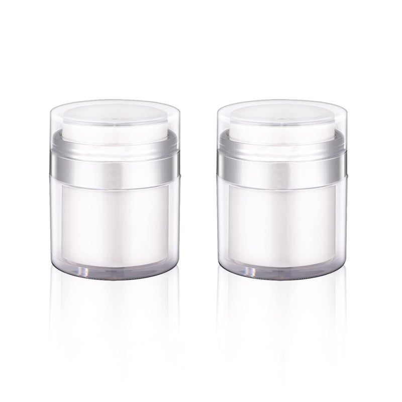 ASEVAT 2 Pack Airless Pump Jar, Refillable Cream Jar, 1.7 oz Moisturizer Pump Dispenser, Vacuum Bottle Dispenser, Travel Containers for Lotions and Creams Moisturizer (White) - Image 1
