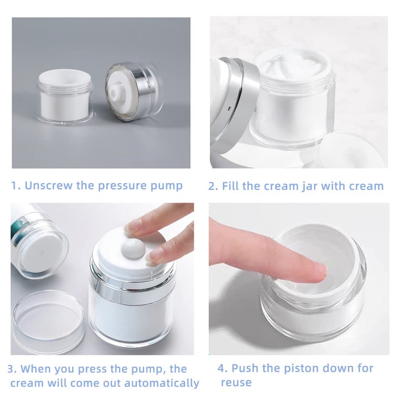 ASEVAT 2 Pack Airless Pump Jar, Refillable Cream Jar, 1.7 oz Moisturizer Pump Dispenser, Vacuum Bottle Dispenser, Travel Containers for Lotions and Creams Moisturizer (White) - Image 3