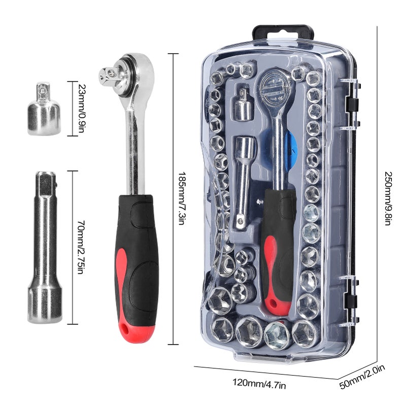 40 PCS Socket Set Practical Motorcycle Bicycle Auto Repairs Tool Set Household Hardware Tools Hexagonal Socket Ratchet Wrench Combination Tool Set with Storage Box - Image 5