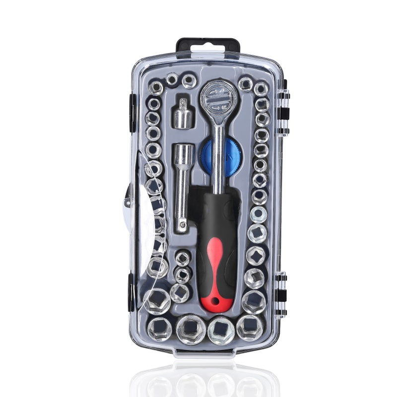 40 PCS Socket Set Practical Motorcycle Bicycle Auto Repairs Tool Set Household Hardware Tools Hexagonal Socket Ratchet Wrench Combination Tool Set with Storage Box - Image 1