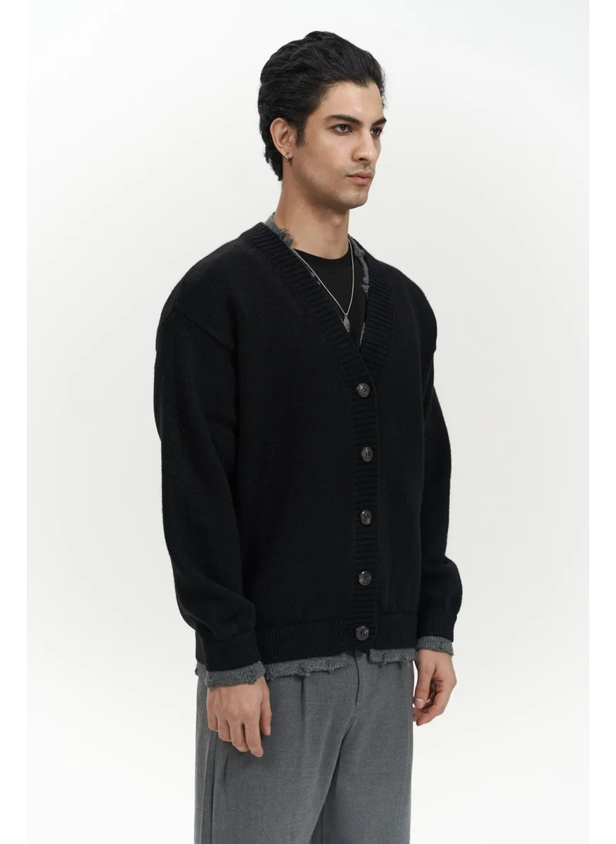 Mai Collection Raid Double Collar Black Men's Knitwear Cardigan