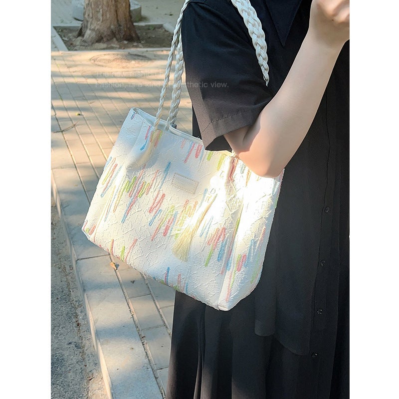 Commuting Canvas Bag For Women Trendy Summer Shoulder Underarm Bag Casual Large Capacity Tote Bag - Image 5
