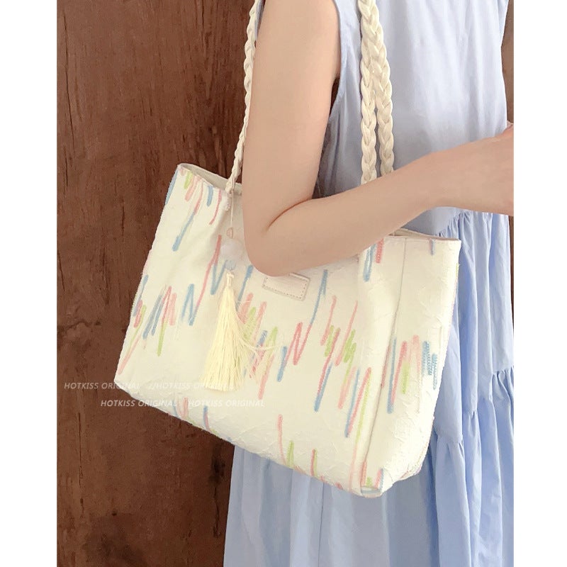 Commuting Canvas Bag For Women Trendy Summer Shoulder Underarm Bag Casual Large Capacity Tote Bag - Image 2