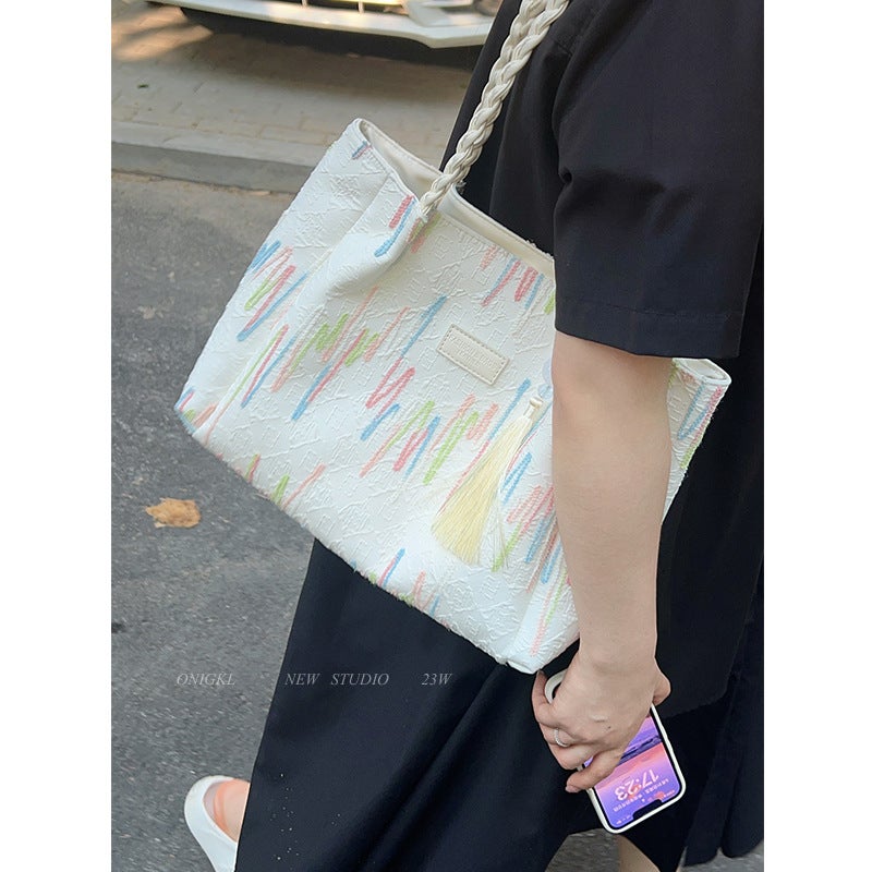 Commuting Canvas Bag For Women Trendy Summer Shoulder Underarm Bag Casual Large Capacity Tote Bag - Image 3
