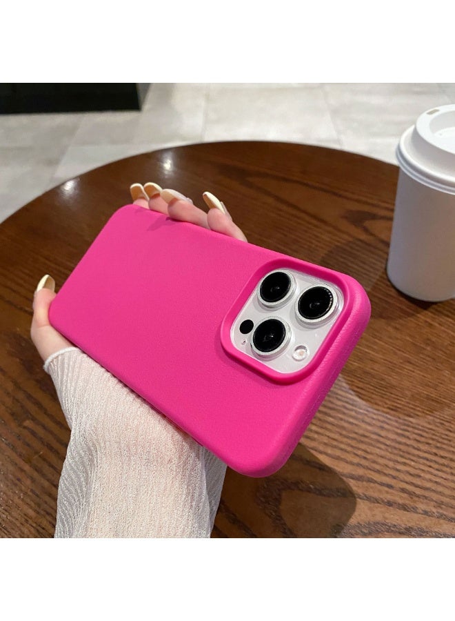 NIBEMINENT Solid Color Leather Pattern Protective TPU Case Cover For iPhone 16, Rose Red