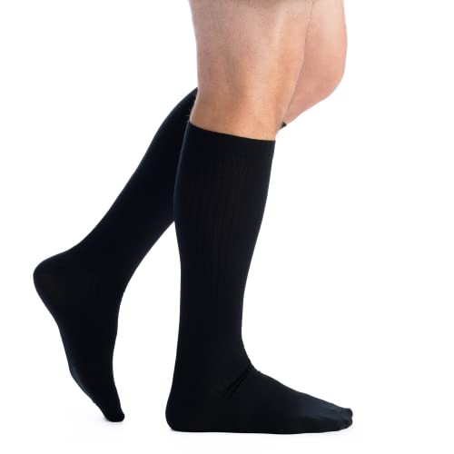 EvoNation Men’s USA made Knee High 20-30 mmHg Graduated Compression Socks – Moderate Pressure Compression Garment, Black, Large - Image 1
