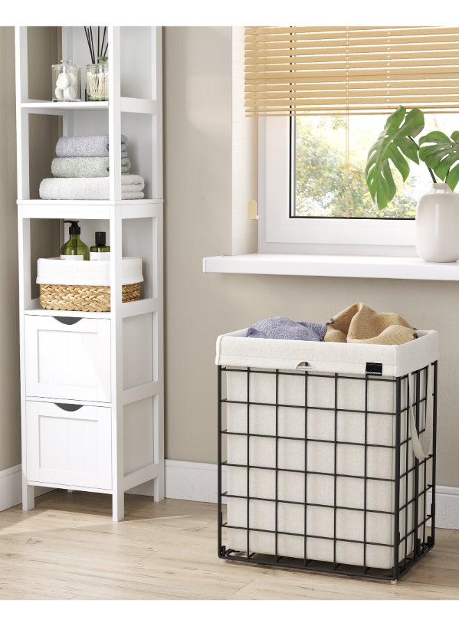 SONGMICS 90L Laundry Basket, Collapsible Washing Basket, Laundry Hamper, Removable and Washable Bag, Metal Wire Frame, for Bedroom Bathroom, Black and White - Image 3