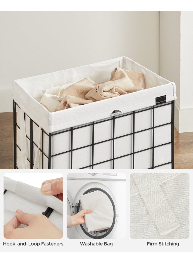 SONGMICS 90L Laundry Basket, Collapsible Washing Basket, Laundry Hamper, Removable and Washable Bag, Metal Wire Frame, for Bedroom Bathroom, Black and White - Image 4