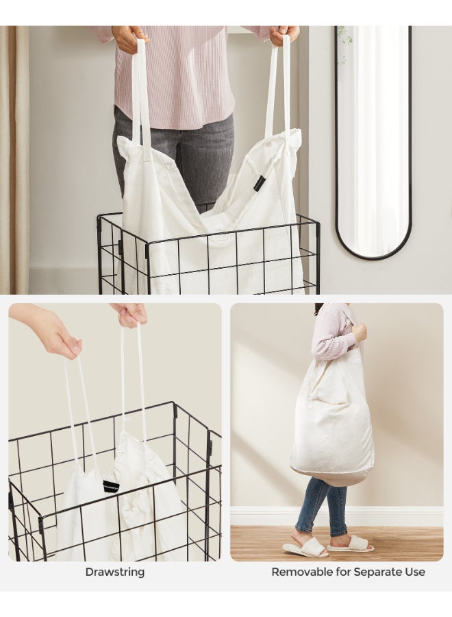 SONGMICS 90L Laundry Basket, Collapsible Washing Basket, Laundry Hamper, Removable and Washable Bag, Metal Wire Frame, for Bedroom Bathroom, Black and White - Image 5