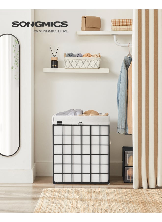 SONGMICS 90L Laundry Basket, Collapsible Washing Basket, Laundry Hamper, Removable and Washable Bag, Metal Wire Frame, for Bedroom Bathroom, Black and White - Image 2