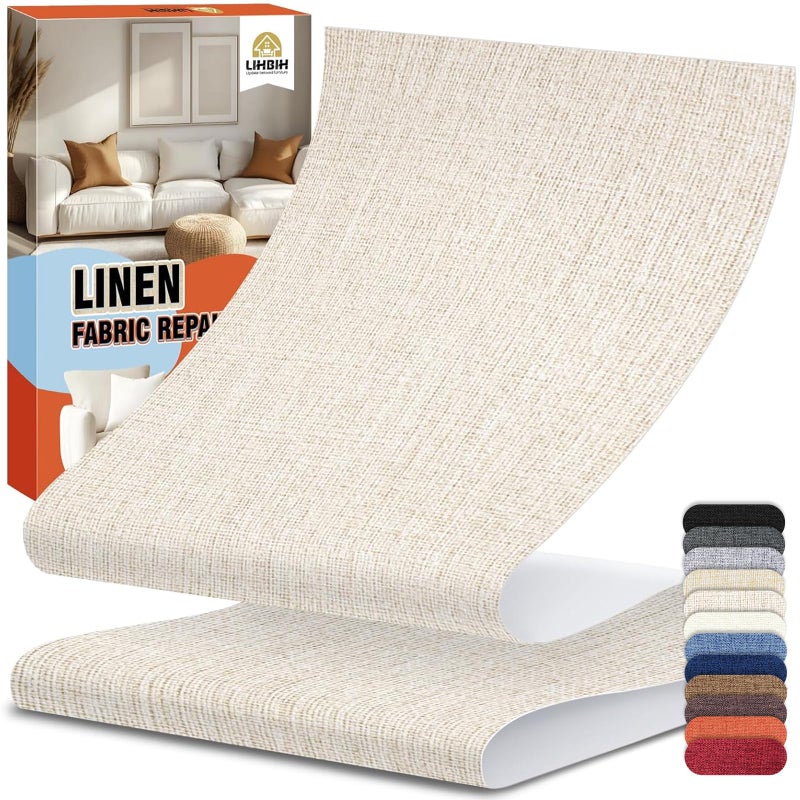 LIHBIH Linen Fabric Repair Tape 4.7x63 Inch, Self Adhesive Couch Patch Repair Fabric Tape for Furniture, Linen Patch Kit for Couch, Carpet, Upholstery, Chair, Sofa, Cushion, Bag (Beige) - Image 1