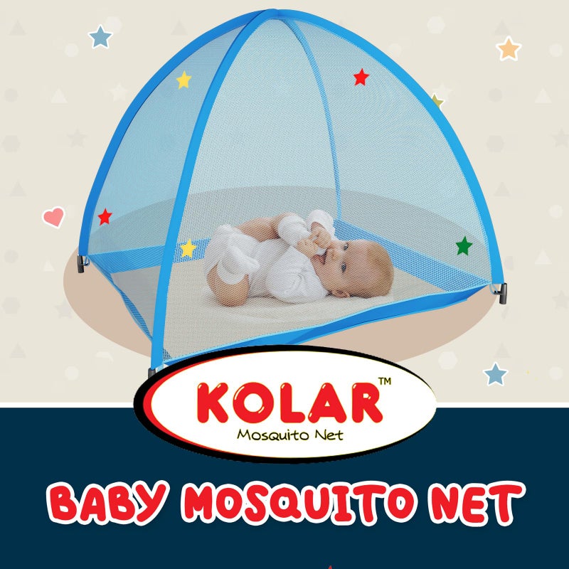 Kolar Polyester Blue Infants Washable Baby Mosquito Net|Anti-Bug Crib Net Foldable Bottomless Baby Crib Machardani Mosquito Net (Blue with Stars, Tent) - Image 3
