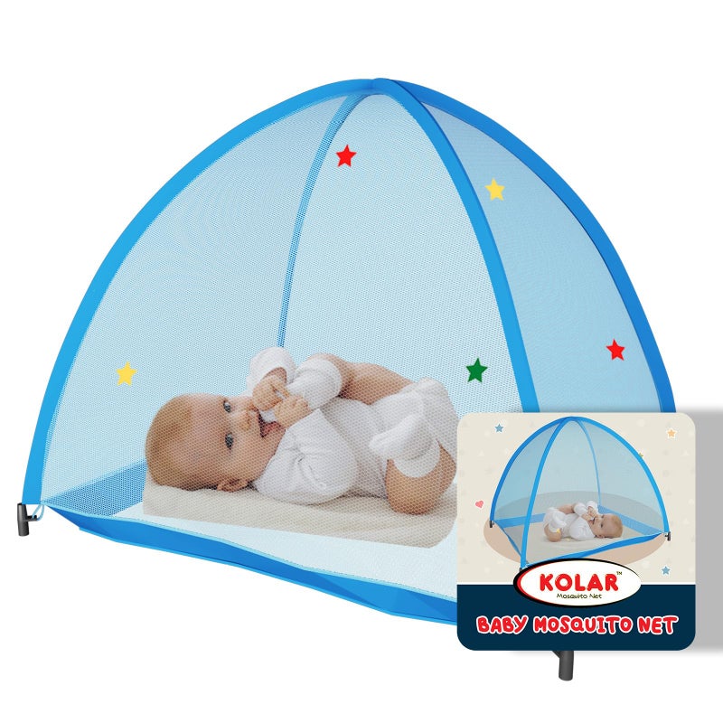 Kolar Polyester Blue Infants Washable Baby Mosquito Net|Anti-Bug Crib Net Foldable Bottomless Baby Crib Machardani Mosquito Net (Blue with Stars, Tent) - Image 1