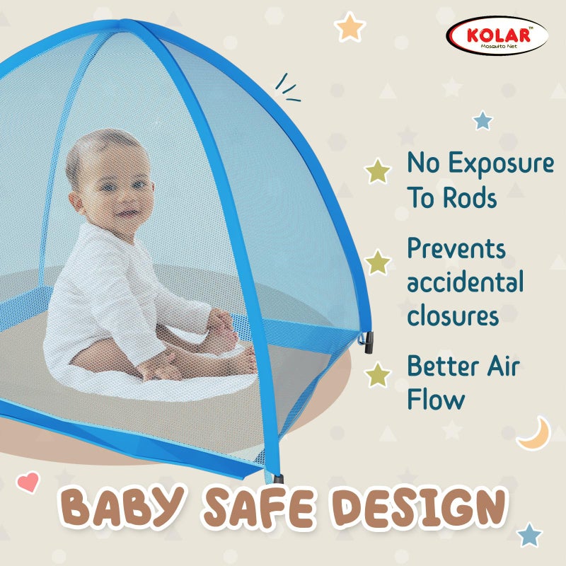 Kolar Polyester Blue Infants Washable Baby Mosquito Net|Anti-Bug Crib Net Foldable Bottomless Baby Crib Machardani Mosquito Net (Blue with Stars, Tent) - Image 4
