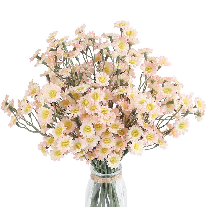 Floroom 24pcs Small Fake Silk Blush Daisies Artificial Wildflowers for Decorations, Ideal for DIY Pink Bouquets, Centerpieces, Party Decor, Wedding Arrangements (Vase Not Included) - Image 1