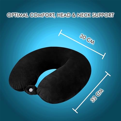 GREELI U Shaped Neck Pillow Soft Fiber Filled Travel Cushion with Snap Button, Comfortable Fabric, Neck Support for Flight, Bus, Car, Neck Pillow for Pain Relief (Black) - Image 3
