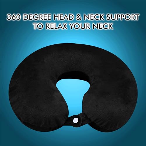 GREELI U Shaped Neck Pillow Soft Fiber Filled Travel Cushion with Snap Button, Comfortable Fabric, Neck Support for Flight, Bus, Car, Neck Pillow for Pain Relief (Black) - Image 2