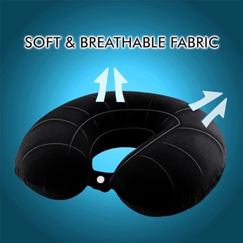 GREELI U Shaped Neck Pillow Soft Fiber Filled Travel Cushion with Snap Button, Comfortable Fabric, Neck Support for Flight, Bus, Car, Neck Pillow for Pain Relief (Black) - Image 4